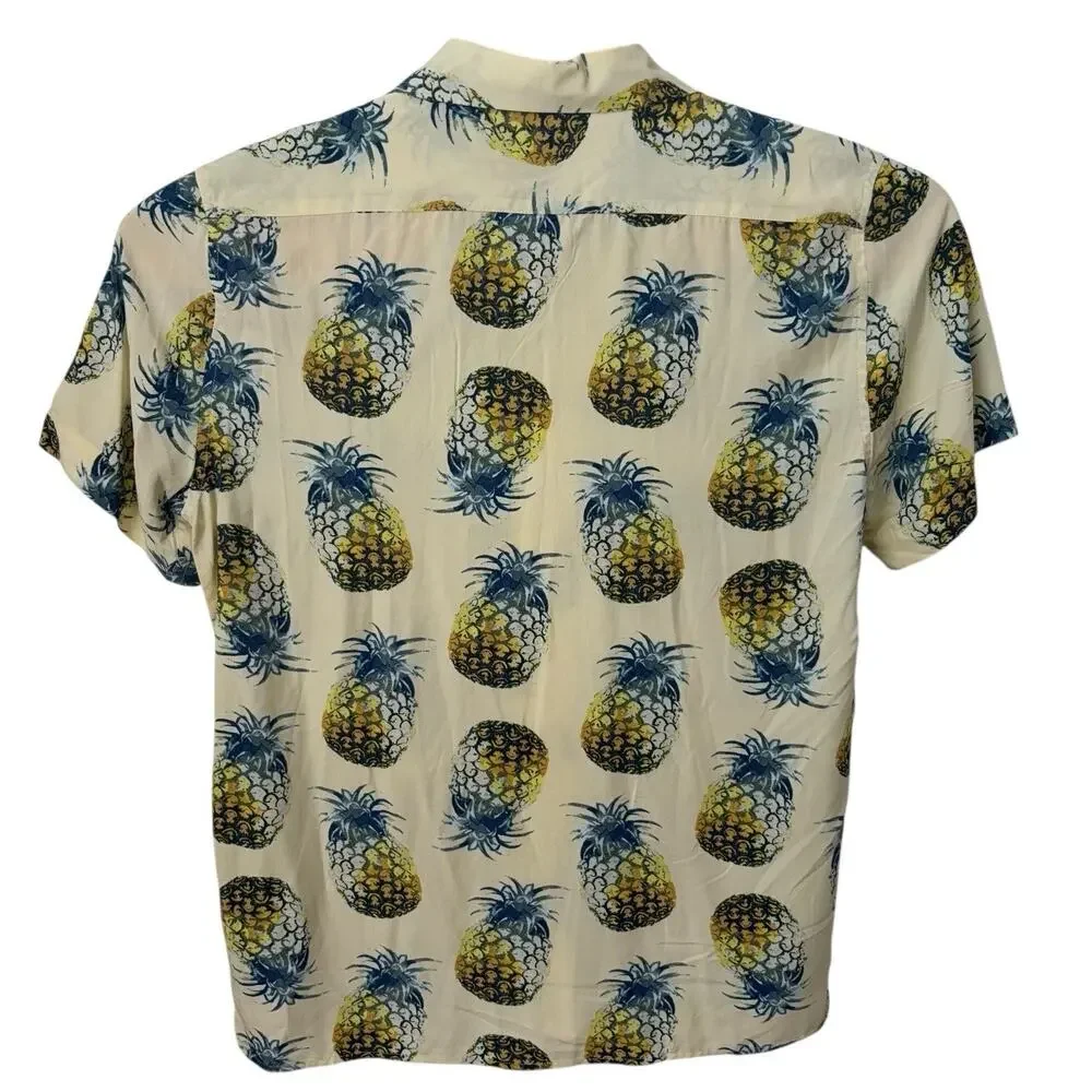 New Banana Republic Hawaiian Shirt Mens Size Large Yellow Pineapples Slim Fit
